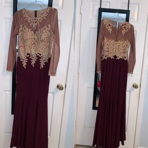 Beaded Sleeve Sheer Gown